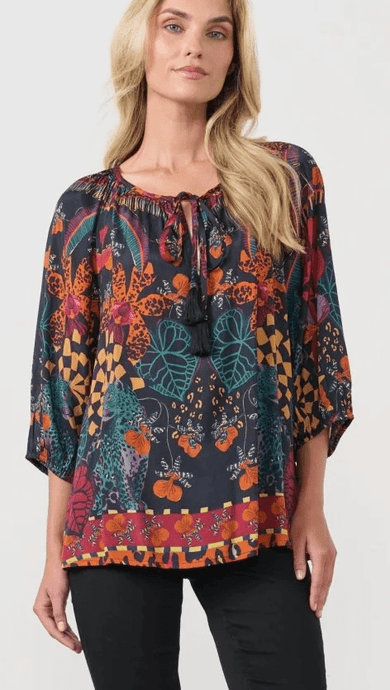 Holmes & Fallon Womens Tie Neck Blouse - Tropical Print