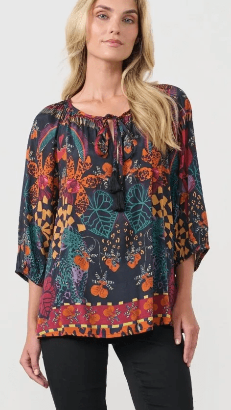 Holmes & Fallon Womens Tie Neck Blouse - Tropical Print