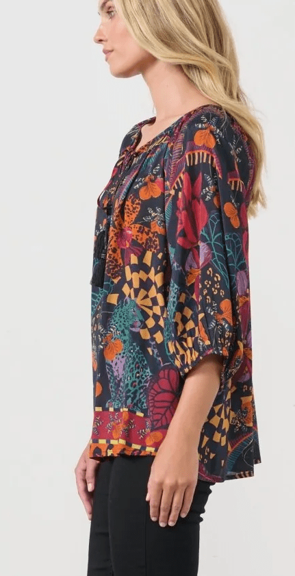 Holmes & Fallon Womens Tie Neck Blouse - Tropical Print