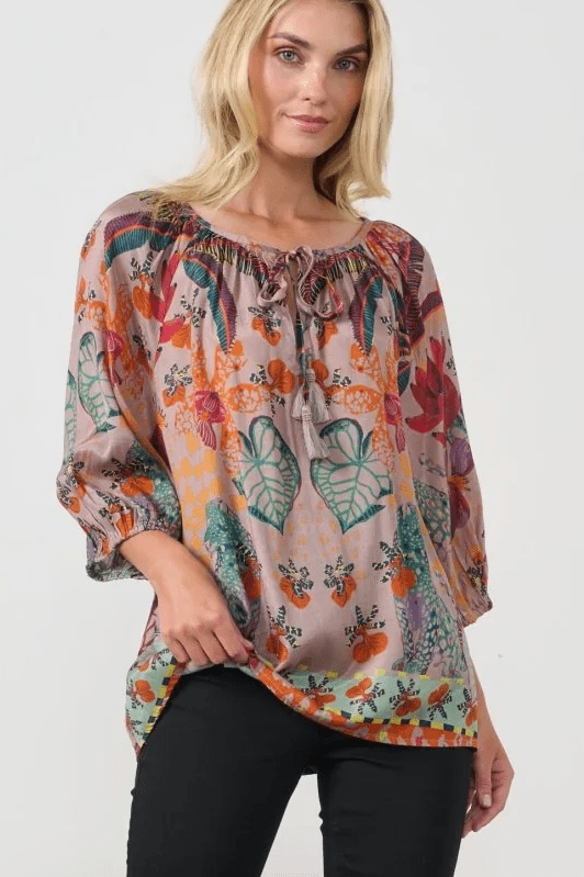 Holmes & Fallon Womens Tie Neck Blouse - Mushroom