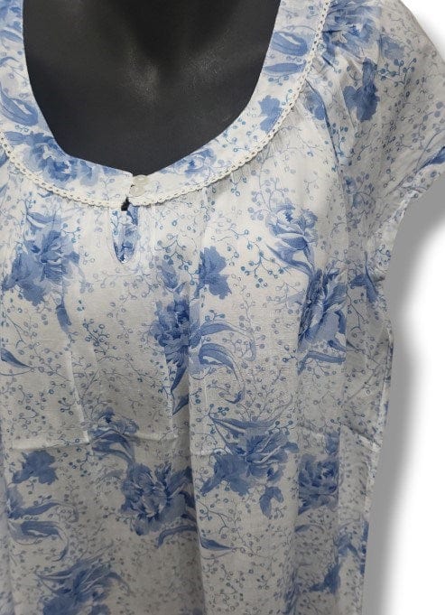 French Country Womens Nightie Cap 105 Blue Peony