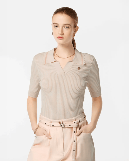 Scotch & Soda Womens Rib Polo Neck Short Sleeve Pullover