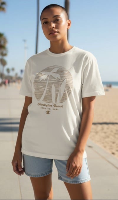 Load image into Gallery viewer, Champion Womens Sports Graphic Oversize Huntington Beach Tee - Light Beige
