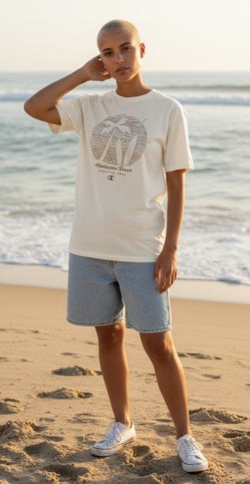 Load image into Gallery viewer, Champion Womens Sports Graphic Oversize Huntington Beach Tee - Light Beige
