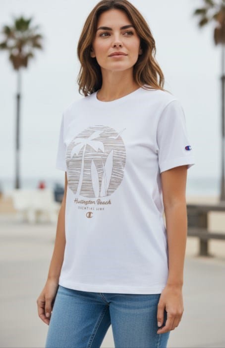 Champion Womens Sports Graphic Oversize Huntington Beach Tee - Light Beige