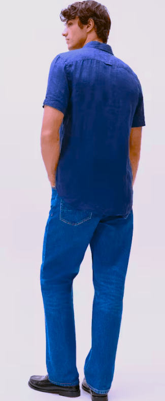 Tommy Hilfiger Mens Pigment Dyed Linen Short Sleeve Regular Fit Shirt - Blue Orbit