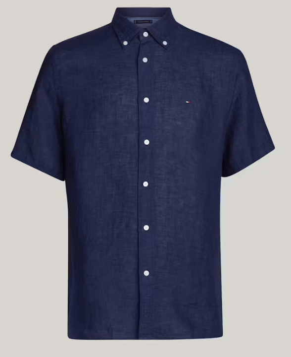 Load image into Gallery viewer, Tommy Hilfiger Mens Linen Short Sleeve Regular Fit Shirt - Desert Sky
