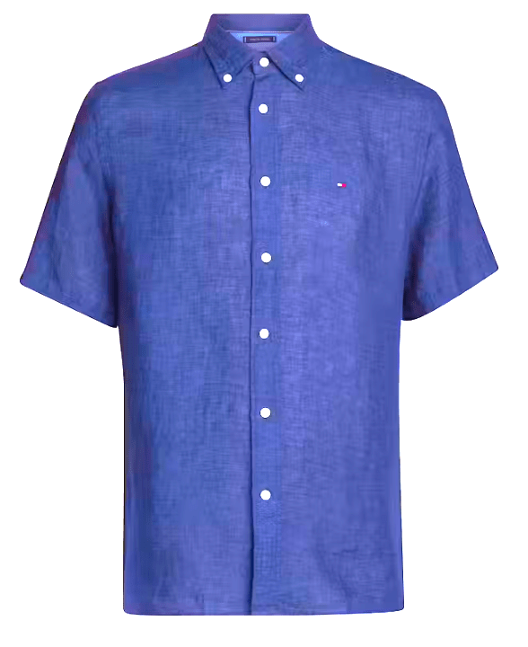 Load image into Gallery viewer, Tommy Hilfiger Mens Pigment Dyed Linen Short Sleeve Regular Fit Shirt - Blue Orbit
