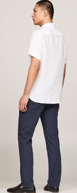 Load image into Gallery viewer, Tommy Hilfiger Mens Pigment Dyed Linen Short Sleeve Regular Fit Shirt - White
