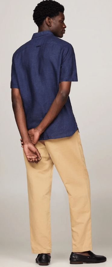 Tommy Hilfiger Mens Linen Short Sleeve Regular Fit Shirt - Desert Sky