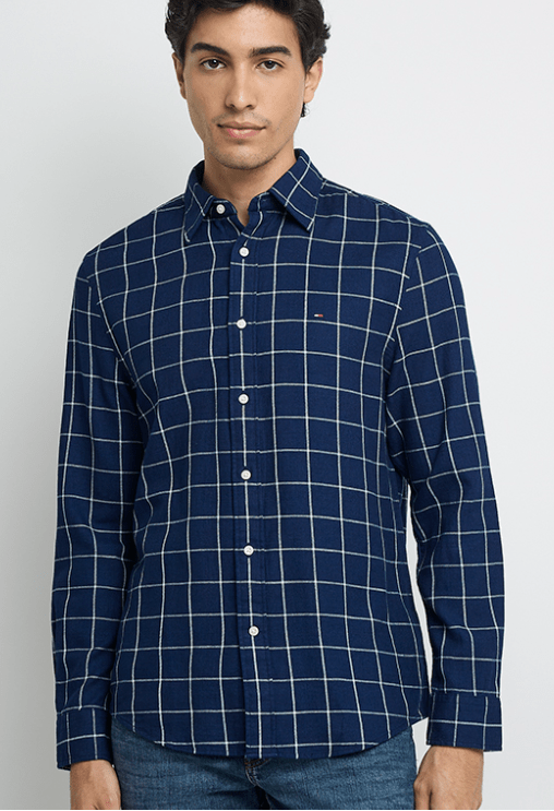Load image into Gallery viewer, Tommy Hilfiger Mens Twill Checkered Long Sleeve Regular Fit Shirt - Dark Blue
