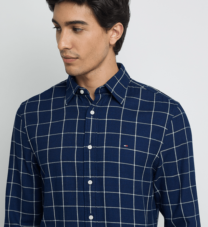 Load image into Gallery viewer, Tommy Hilfiger Mens Twill Checkered Long Sleeve Regular Fit Shirt - Dark Blue
