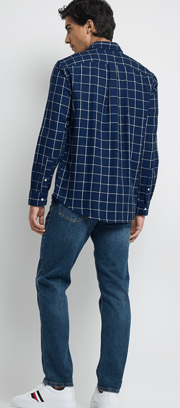 Tommy Hilfiger Mens Twill Checkered Long Sleeve Regular Fit Shirt - Dark Blue