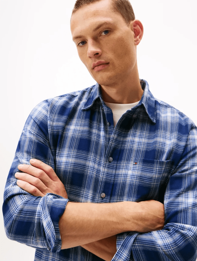Load image into Gallery viewer, Tommy Hilfiger Mens Soft Touch Checkered Long Sleeve Regular Fit Shirt - Preppy Navy
