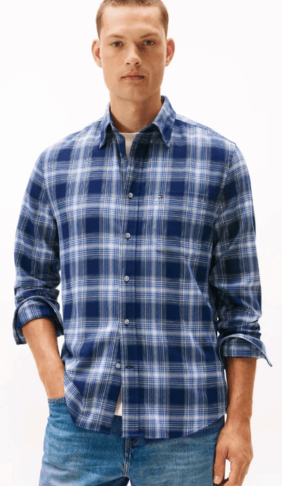 Tommy Hilfiger Mens Soft Touch Checkered Long Sleeve Regular Fit Shirt - Preppy Navy