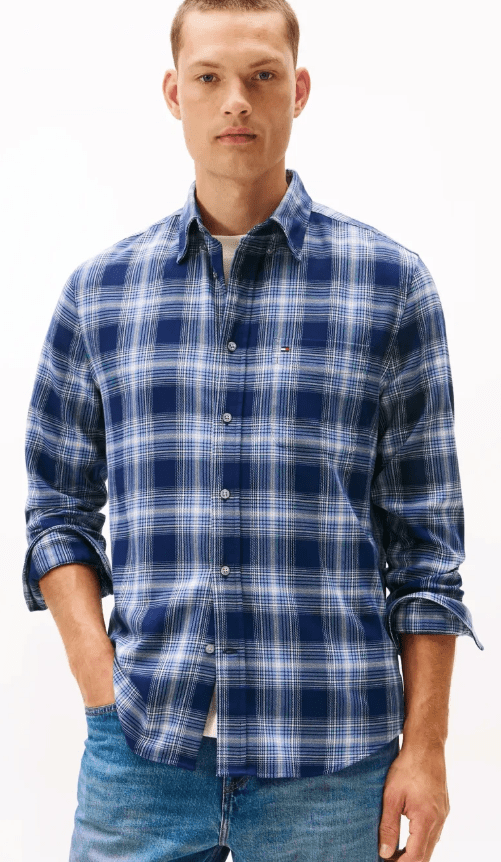 Tommy Hilfiger Mens Soft Touch Checkered Long Sleeve Regular Fit Shirt - Preppy Navy