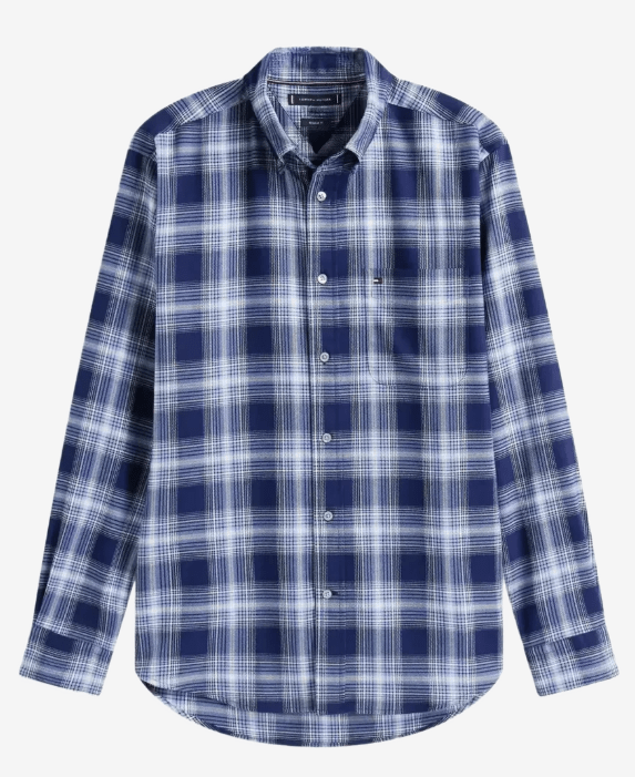Load image into Gallery viewer, Tommy Hilfiger Mens Soft Touch Checkered Long Sleeve Regular Fit Shirt - Preppy Navy
