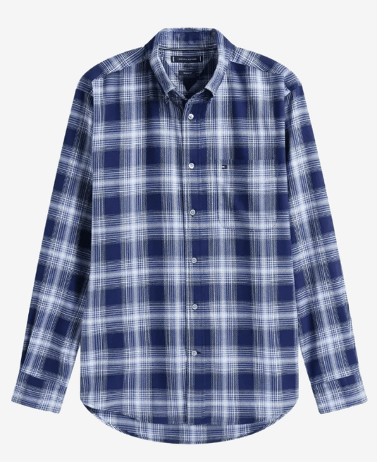 Tommy Hilfiger Mens Soft Touch Checkered Long Sleeve Regular Fit Shirt - Preppy Navy