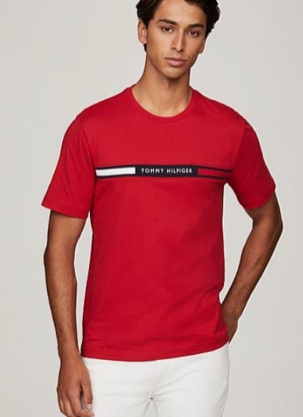 Tommy Hilfiger Mens Crew Neck Logo Panel T-Shirt - Medium Red