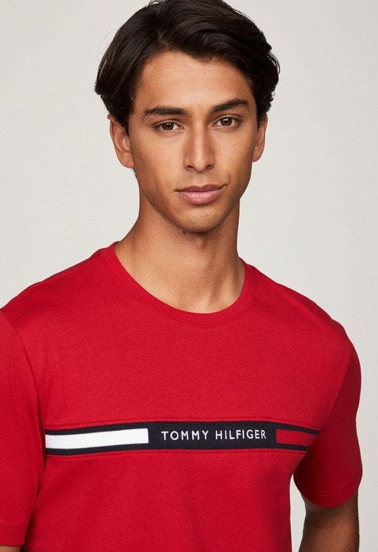 Tommy Hilfiger Mens Crew Neck Logo Panel T-Shirt - Medium Red