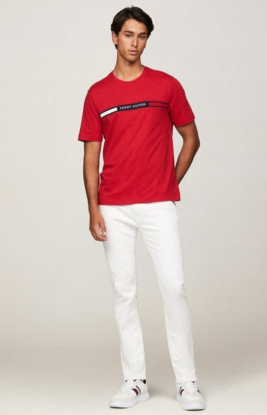 Tommy Hilfiger Mens Crew Neck Logo Panel T-Shirt - Medium Red