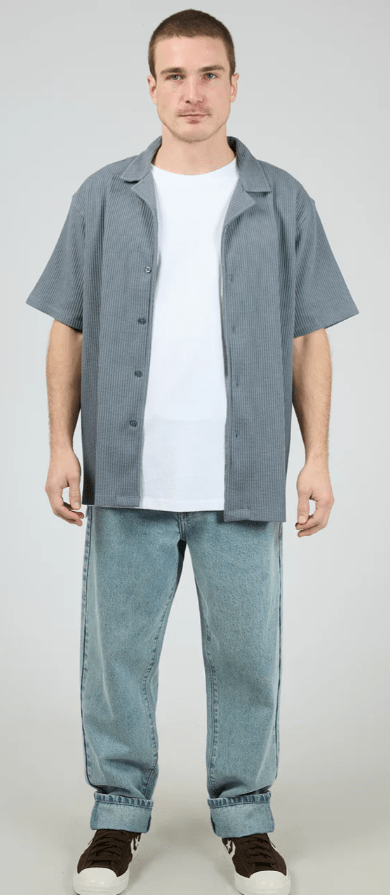 Silent Theory Mens Session Waffle Short Sleeve Shirt - Steel