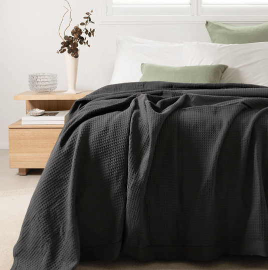 Bambury Cotton Waffle Blanket - Charcoal