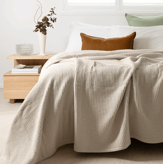 Bambury Cotton Waffle Blanket - Linen