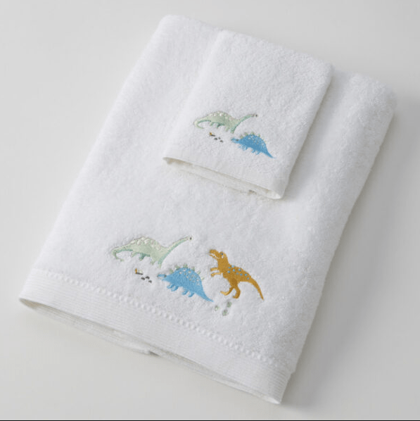 Load image into Gallery viewer, Pilbeam Jiggle &amp; Giggle Dallying Dino Bath Towel &amp; Face Washer
