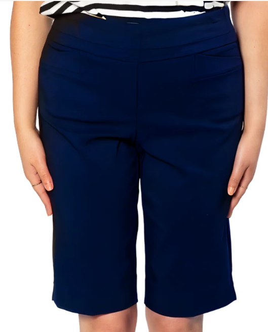 Equinox Womens Pull On Bengaline Knee Length Short - Navy