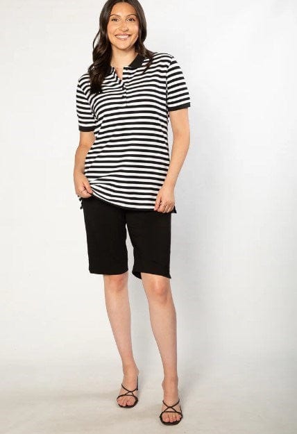 Equinox Womens Short Sleeve Piquet Stripe Cotton Polo - Black