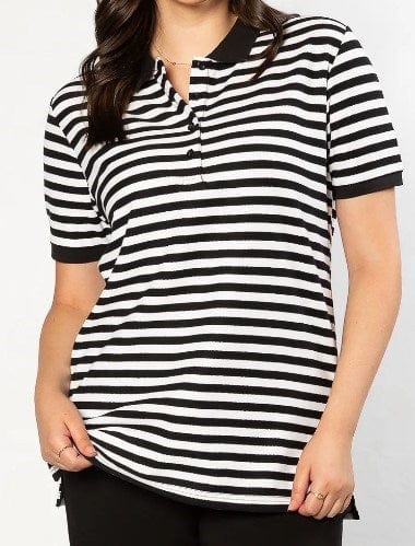 Equinox Womens Short Sleeve Piquet Stripe Cotton Polo - Black