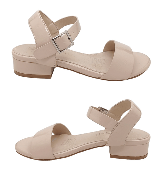 Miss Sachi Lottie Girls Sandals Youth Low Heel Buckle Adjust Sandal Shoes - Nude Patent