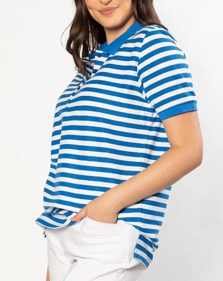 Equinox Womens Short Sleeve Cotton Piquet Stripe Polo - Blue/White