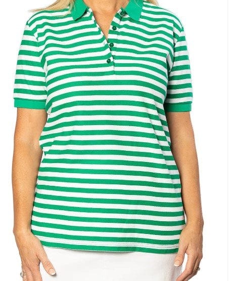 Equinox Womens Short Sleeve Piquet Stripe Cotton Polo - Green
