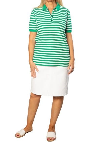 Equinox Womens Short Sleeve Piquet Stripe Cotton Polo - Green