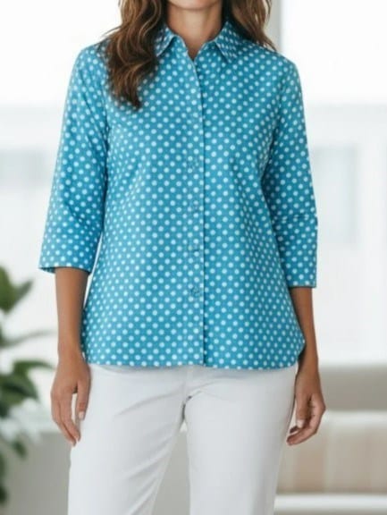 Equinox Womens Cotton Spot Print 3/4 Sleeve Shirt - Blue