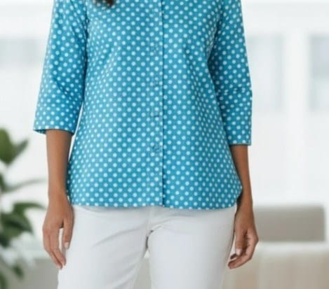 Equinox Womens Cotton Spot Print 3/4 Sleeve Shirt - Blue