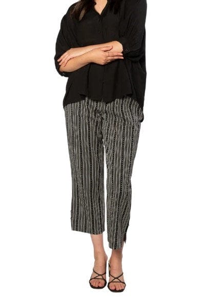 Equinox Womens Pure Cotton Drawstring Stripe Pant with Side Seam - Black