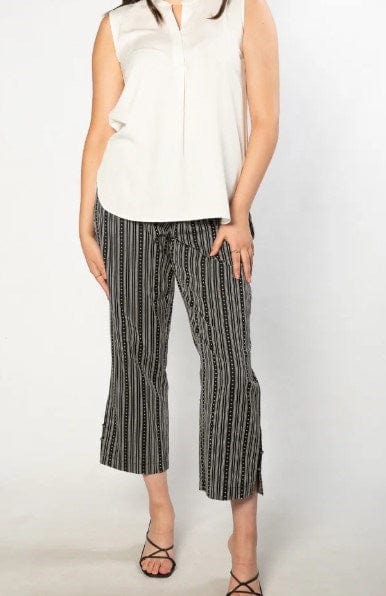 Load image into Gallery viewer, Equinox Womens Pure Cotton Drawstring Stripe Pant with Side Seam - Black

