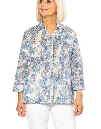 Equinox Womens 100% Cotton French Floral Print 3/4 Sleeve Shirt