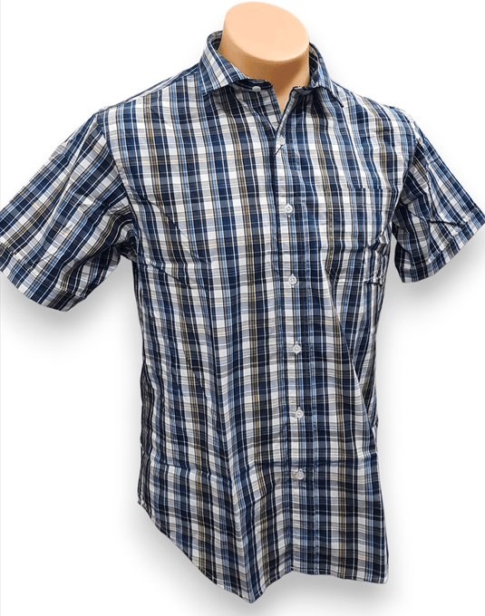 Back Bay Mens Oversize Bamboo Polyester Soft Touch Short Sleeve Shirt - White Check