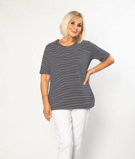 Load image into Gallery viewer, Equinox Womens Stretch Short Sleeve Yarn Dyed Stripe T-Shirt

