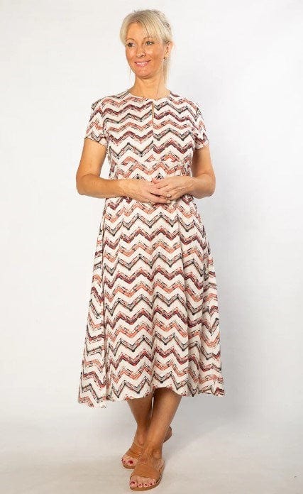 Equinox Womens Cotton blend Kehole zig zag print Dress With Short Sleeve