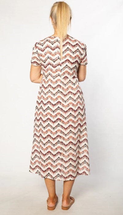 Equinox Womens Cotton blend Kehole zig zag print Dress With Short Sleeve