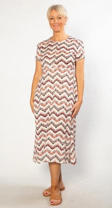 Load image into Gallery viewer, Equinox Womens Cotton blend Kehole zig zag print Dress With Short Sleeve
