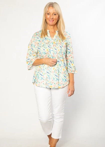 Equinox Womens Pure Cotton Bell Cuff Floral Print 3/4 Sleeve Shirt