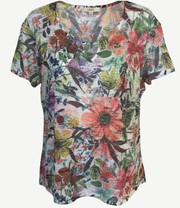 Corfu Womens Joyful Garden Cotton Rich Burnout Jersey Top