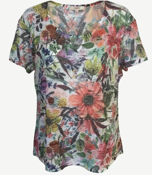 Corfu Womens Joyful Garden Cotton Rich Burnout Jersey Top