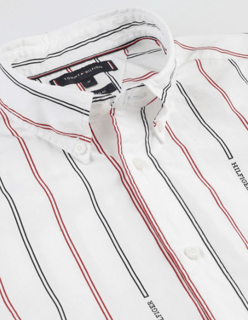 Tommy Hilfiger Mens Long Sleeve Shirt in White and Multi Stripe
